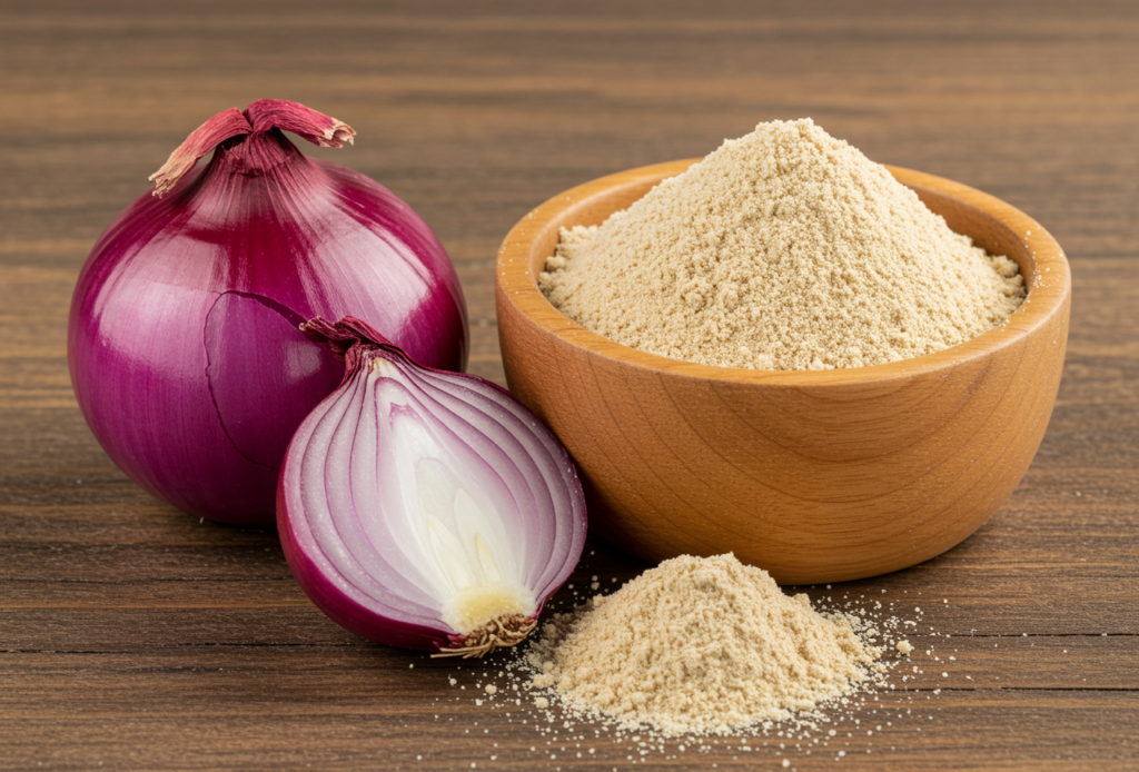 freepik onion powder in a wooden bowl next to a lifelike p 95374